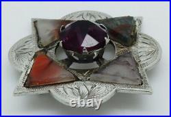 Vintage 1954 Scottish Hallmarked Sterling Agate Thistle Brooch