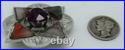 Vintage 1954 Scottish Hallmarked Sterling Agate Thistle Brooch