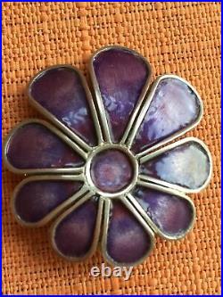 Vintage 1975 Norman Grant Scottish Silver & Purple Enamel Daisy Brooch, signed