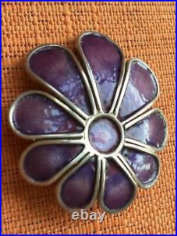 Vintage 1975 Norman Grant Scottish Silver & Purple Enamel Daisy Brooch, signed