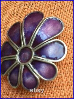 Vintage 1975 Norman Grant Scottish Silver & Purple Enamel Daisy Brooch, signed