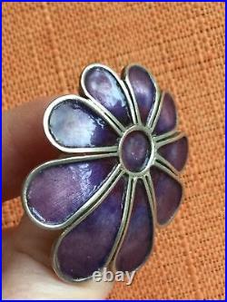 Vintage 1975 Norman Grant Scottish Silver & Purple Enamel Daisy Brooch, signed