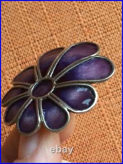 Vintage 1975 Norman Grant Scottish Silver & Purple Enamel Daisy Brooch, signed