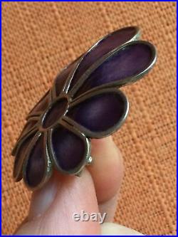 Vintage 1975 Norman Grant Scottish Silver & Purple Enamel Daisy Brooch, signed