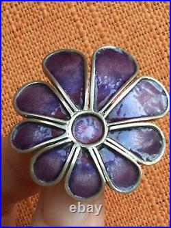 Vintage 1975 Norman Grant Scottish Silver & Purple Enamel Daisy Brooch, signed