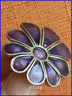 Vintage 1975 Norman Grant Scottish Silver & Purple Enamel Daisy Brooch, signed