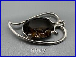 Vintage 1975 Scottish Silver Heart Shape Pendant Smoky Quartz Stone 4.5cm 9g