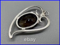 Vintage 1975 Scottish Silver Heart Shape Pendant Smoky Quartz Stone 4.5cm 9g