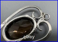 Vintage 1975 Scottish Silver Heart Shape Pendant Smoky Quartz Stone 4.5cm 9g