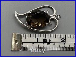 Vintage 1975 Scottish Silver Heart Shape Pendant Smoky Quartz Stone 4.5cm 9g