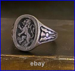 Vintage 925 Silver Scottish or Belgian Lion Rampart Ring Size 9.25