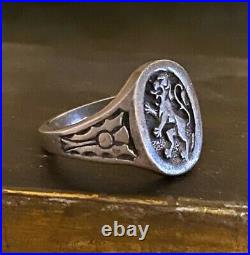 Vintage 925 Silver Scottish or Belgian Lion Rampart Ring Size 9.25