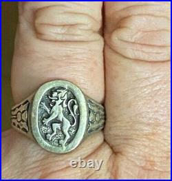 Vintage 925 Silver Scottish or Belgian Lion Rampart Ring Size 9.25