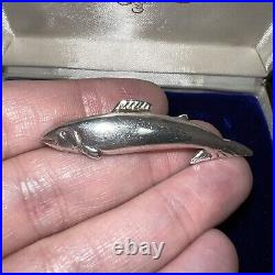 Vintage 925 Solid Sterling Silver Fish Salmon Brooch Scottish Silver 1970s