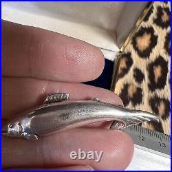Vintage 925 Solid Sterling Silver Fish Salmon Brooch Scottish Silver 1970s