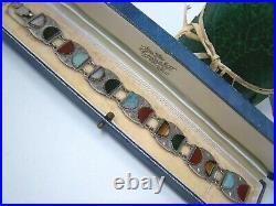Vintage Antique Ornate Solid Sterling Silver Scottish Agate 7 Bracelet Rare