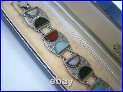 Vintage Antique Ornate Solid Sterling Silver Scottish Agate 7 Bracelet Rare