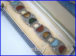 Vintage Antique Ornate Solid Sterling Silver Scottish Agate 7 Bracelet Rare