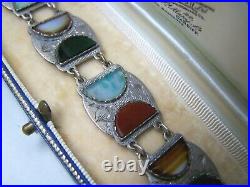 Vintage Antique Ornate Solid Sterling Silver Scottish Agate 7 Bracelet Rare