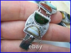 Vintage Antique Ornate Solid Sterling Silver Scottish Agate 7 Bracelet Rare