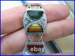 Vintage Antique Ornate Solid Sterling Silver Scottish Agate 7 Bracelet Rare