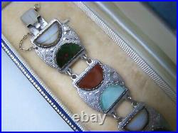 Vintage Antique Ornate Solid Sterling Silver Scottish Agate 7 Bracelet Rare