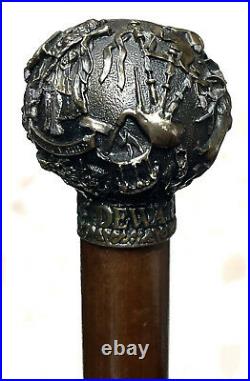 Vintage Antique Scottish DeWar Highlander Bronze Swagger Knob Walking Stick Cane