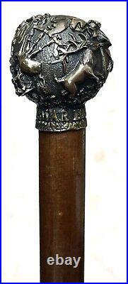 Vintage Antique Scottish DeWar Highlander Bronze Swagger Knob Walking Stick Cane