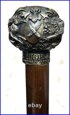 Vintage Antique Scottish DeWar Highlander Bronze Swagger Knob Walking Stick Cane