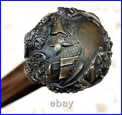 Vintage Antique Scottish DeWar Highlander Bronze Swagger Knob Walking Stick Cane