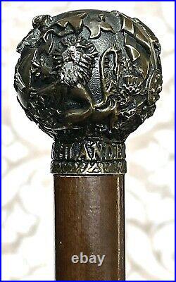 Vintage Antique Scottish DeWar Highlander Bronze Swagger Knob Walking Stick Cane