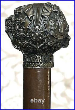 Vintage Antique Scottish DeWar Highlander Bronze Swagger Knob Walking Stick Cane