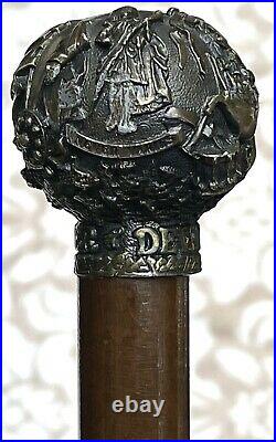 Vintage Antique Scottish DeWar Highlander Bronze Swagger Knob Walking Stick Cane