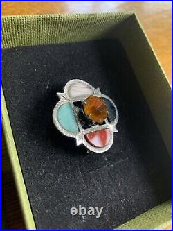 Vintage Antique Scottish Solid Silver & Gemstone Agate Brooch, WBs, Boxed