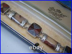 Vintage Antique Solid Sterling Silver Scottish Agate Bracelet Padlock Clasp