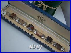 Vintage Antique Solid Sterling Silver Scottish Agate Bracelet Padlock Clasp