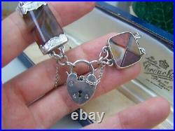 Vintage Antique Solid Sterling Silver Scottish Agate Bracelet Padlock Clasp