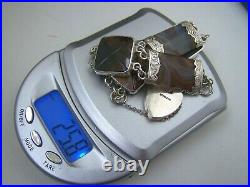 Vintage Antique Solid Sterling Silver Scottish Agate Bracelet Padlock Clasp