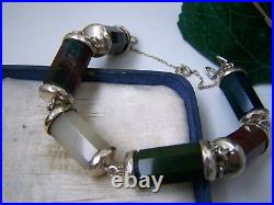 Vintage Antique Victorian Solid Sterling Silver Scottish Agate Bracelet 7 8.5