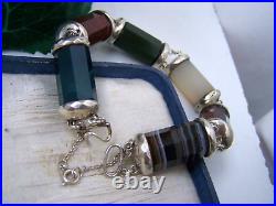 Vintage Antique Victorian Solid Sterling Silver Scottish Agate Bracelet 7 8.5