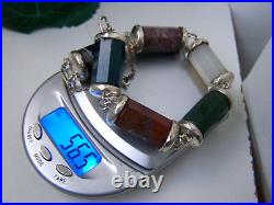 Vintage Antique Victorian Solid Sterling Silver Scottish Agate Bracelet 7 8.5