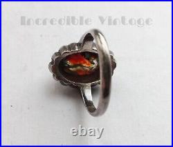 Vintage Art Deco Cocktail Ring Sterling Silver Scottish Agate Marcasite Size K