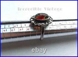 Vintage Art Deco Cocktail Ring Sterling Silver Scottish Agate Marcasite Size K