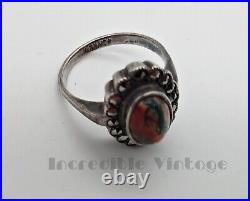 Vintage Art Deco Cocktail Ring Sterling Silver Scottish Agate Marcasite Size K