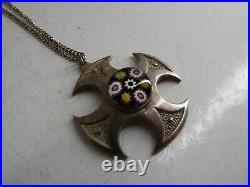 Vintage Caithness Scottish Millefiori Glass Pendant Sterling Silver Necklace-B13