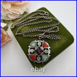 Vintage Celtic Scottish Sterling Silver Multicolor Thistle Pendant Necklace