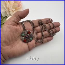 Vintage Celtic Scottish Sterling Silver Multicolor Thistle Pendant Necklace
