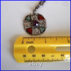 Vintage Celtic Scottish Sterling Silver Multicolor Thistle Pendant Necklace
