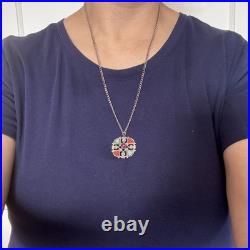 Vintage Celtic Scottish Sterling Silver Multicolor Thistle Pendant Necklace