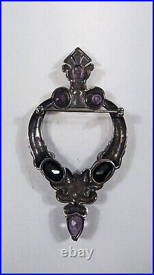 Vintage Gorgeous Large Scottish Silver Amethist Onyx and Marcasite Plaid Brooch